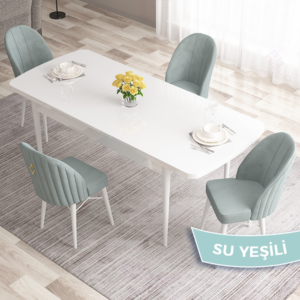 Orion Serisi, MDF Beyaz Mutfak Masa Takımı 80x132 4 Sandalye Takımı Gold Halkalı - Görsel 7