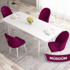 Orion Serisi, MDF Beyaz Mutfak Masa Takımı 80x132 4 Sandalye Takımı Gold Halkalı - Görsel 18