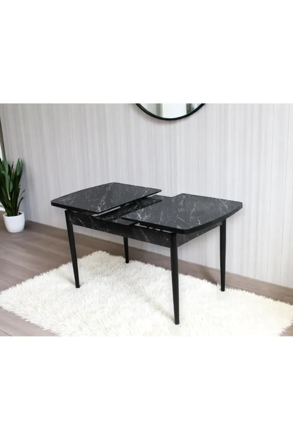 SİYAH MERMER 80 X 130 AÇILABİLİR MUTFAK MASASI - Görsel 2