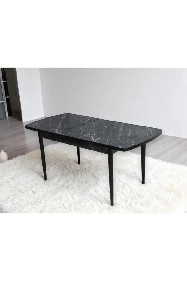 SİYAH MERMER 80 X 130 AÇILABİLİR MUTFAK MASASI - Görsel 3