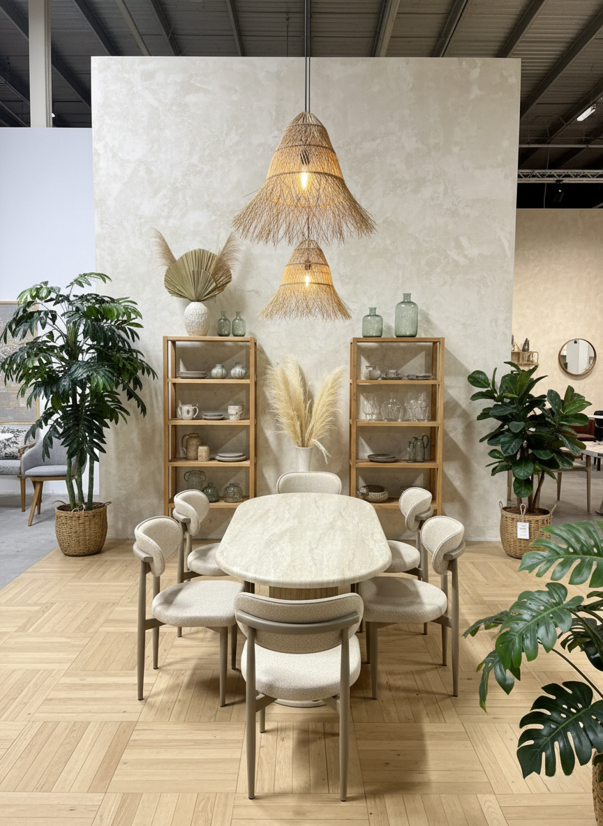 AURA BOHEM MASA TAKIMI 90X170 MDF TRAVERTEN MASA VE 6 ADET POLO SANDALYE - Görsel 3