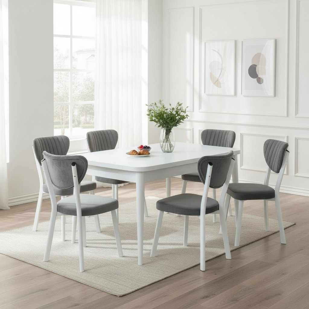 80X130 AÇILABİLİR KELEBEK MASA VE 6 ADET ELMA SANDALYE