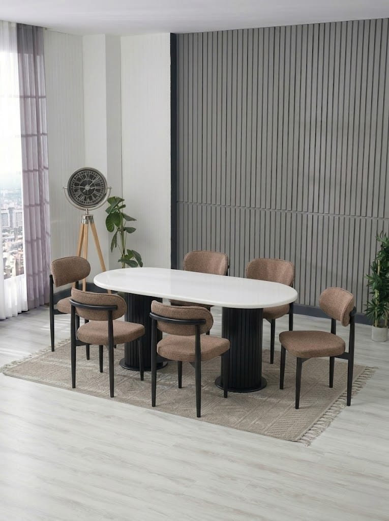 AURA BOHEM MASA TAKIMI 90X180 BEYAZ  MDF MASA VE 6 ADET POLO SANDALYE