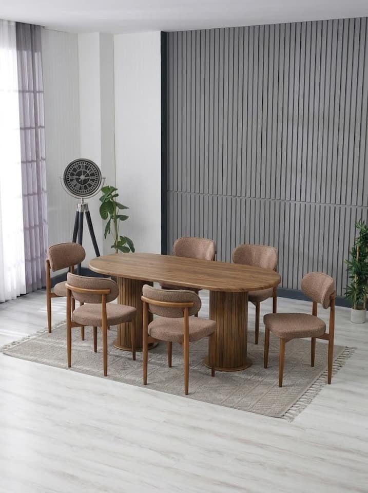 Aura Serisi 90x170 Barok Mebran Mdf Barok Ayak - 6 Adet Polo Sandalye Kahve Puffy Kumaş