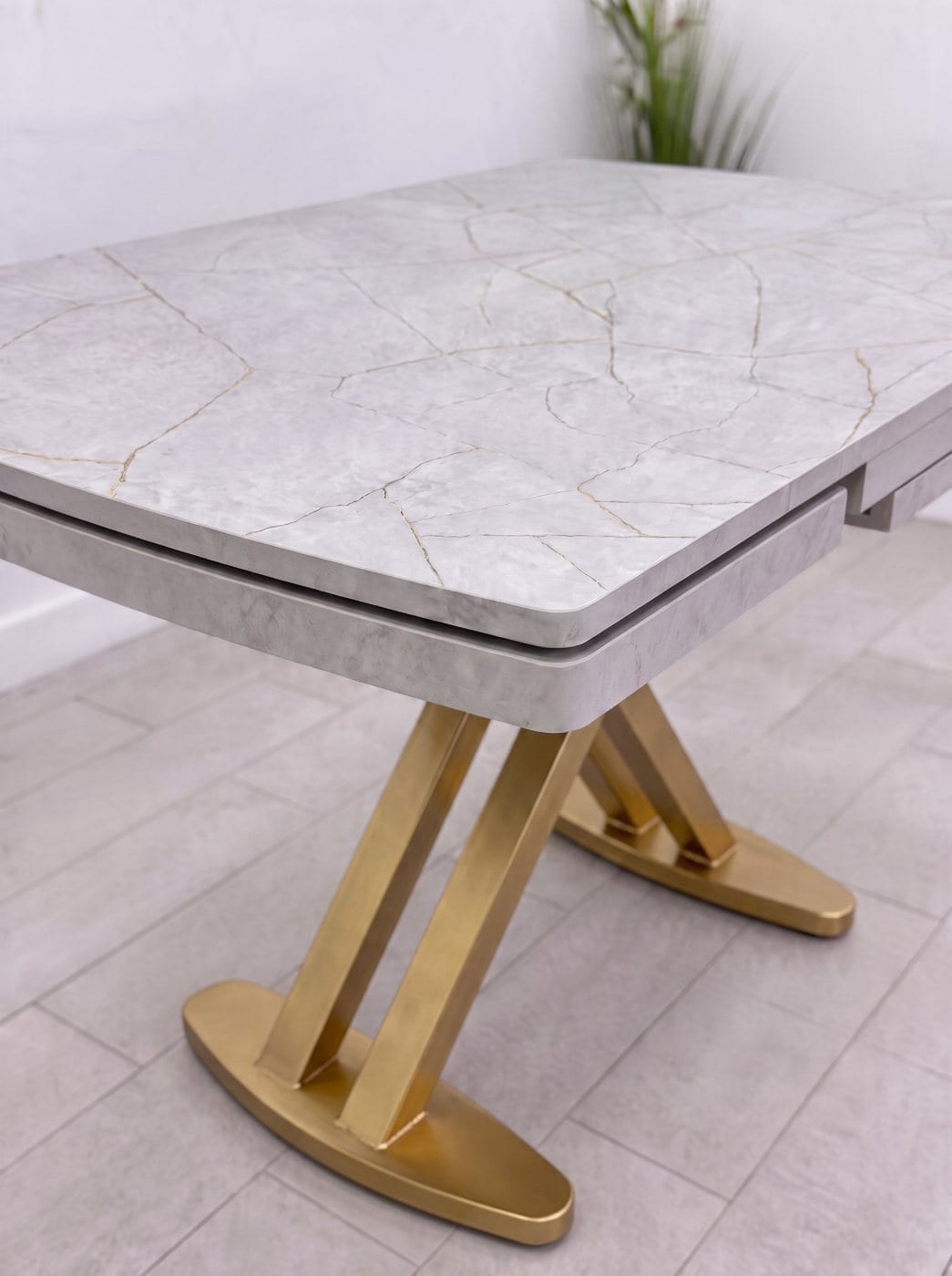 X Mdf Masa 70x110 / 70x160 (Gri Mermer-Gold) - Görsel 2