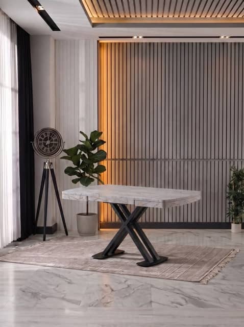 X Mdf Masa 70x110 / 70x160 (Gri Mermer-Siyah)