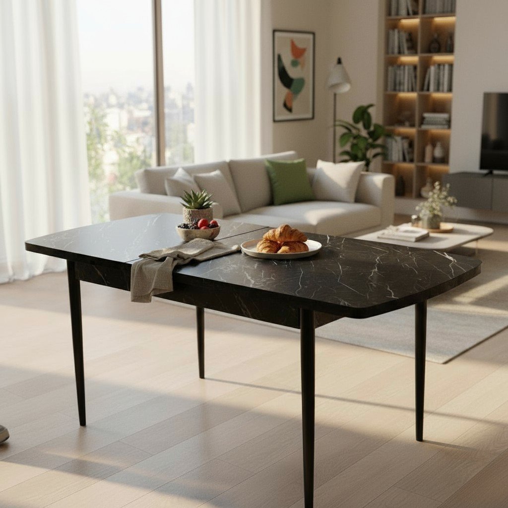 80X130 AÇILABİLİR KELEBEK MASA VE 6 ADET ELMA SANDALYE - Görsel 3
