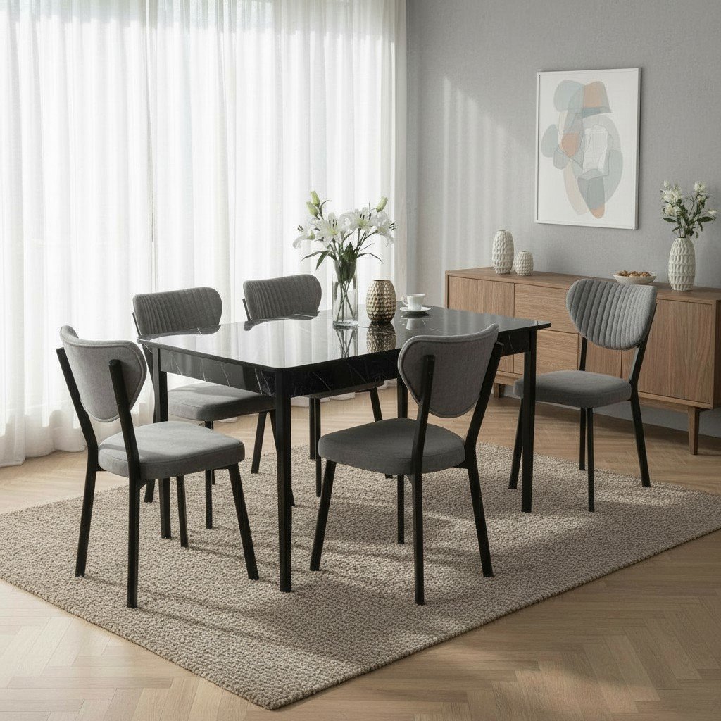80X130 AÇILABİLİR KELEBEK MASA VE 6 ADET ELMA SANDALYE